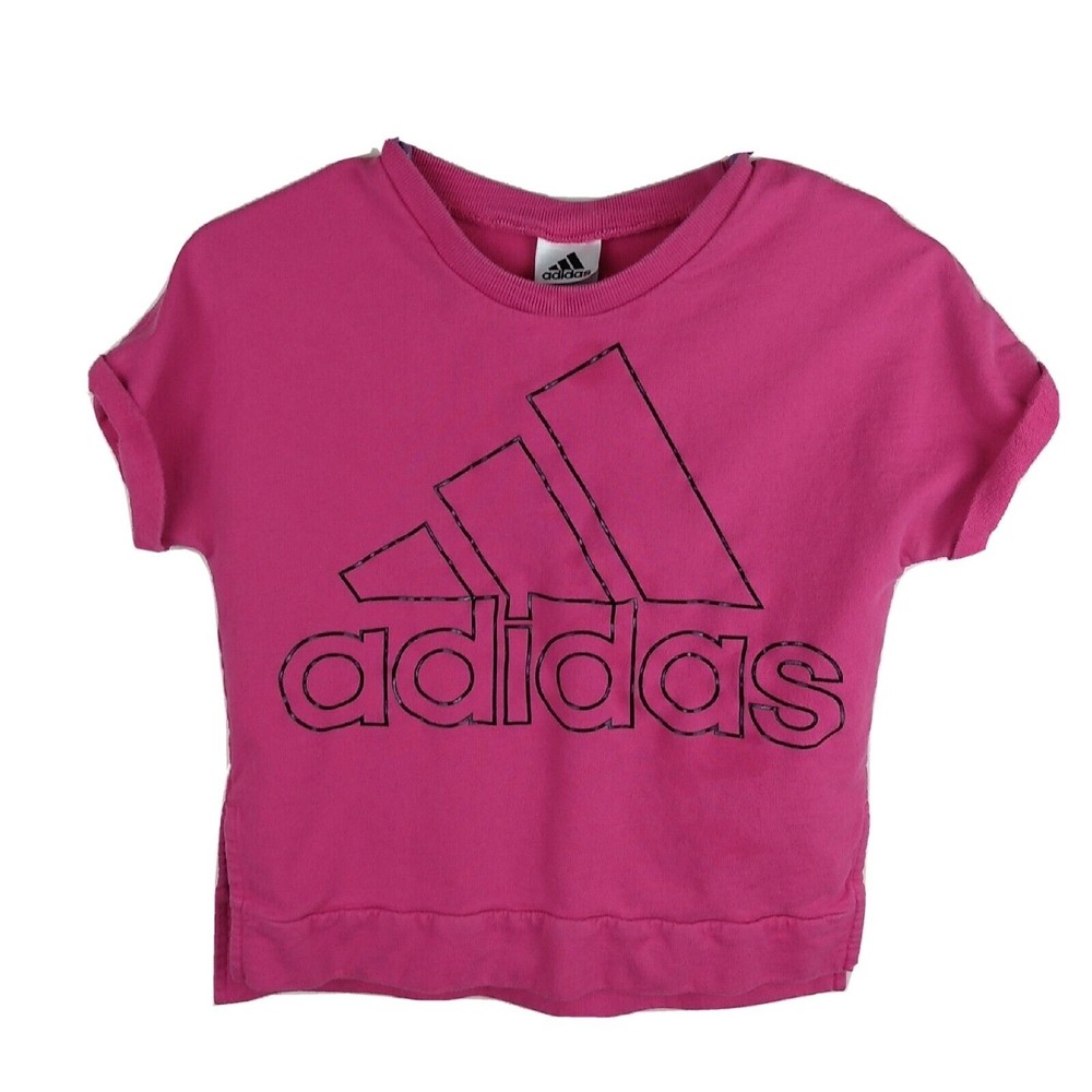 ADIDAS cropped Short Sleeve sweatshirt  magenta pink girls Women's size Large 14
